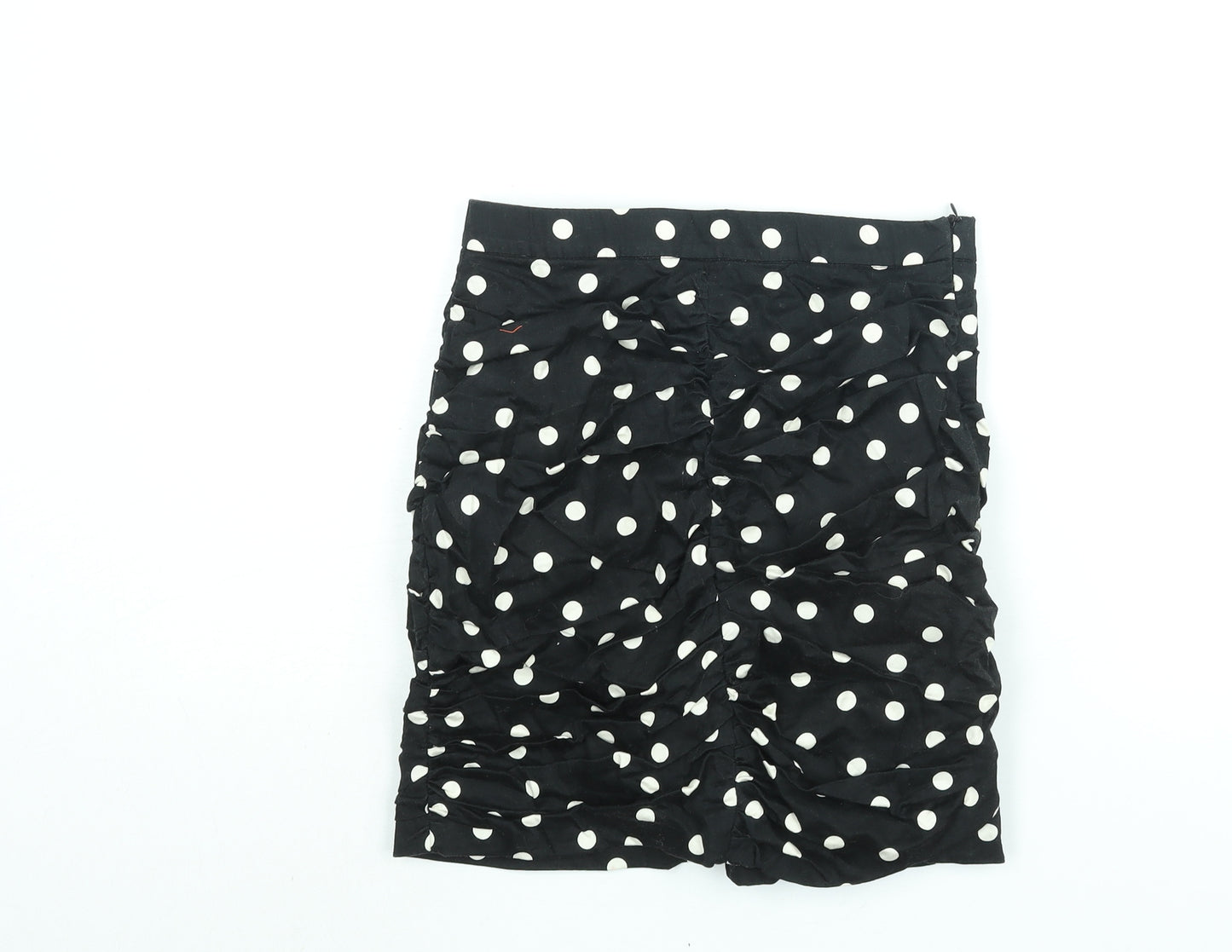 Stradivarius Womens Black Polka Dot Polyester Mini Skirt Size S Zip - Rouched