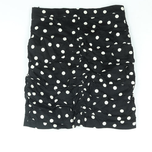 Stradivarius Womens Black Polka Dot Polyester Mini Skirt Size S Zip - Rouched