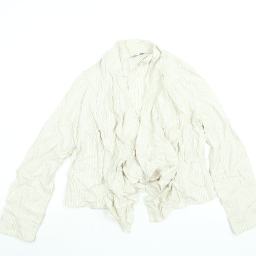 Marks and Spencer Womens Beige Striped Linen Kimono Blouse Size 14 V-Neck - Waterfall Front
