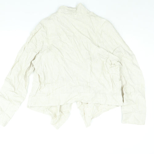Marks and Spencer Womens Beige Striped Linen Kimono Blouse Size 14 V-Neck - Waterfall Front