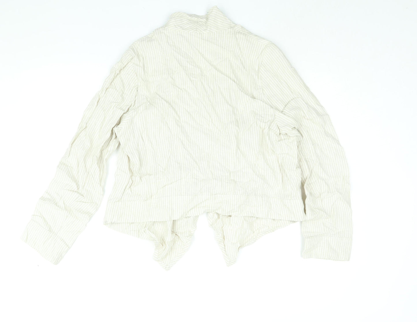Marks and Spencer Womens Beige Striped Linen Kimono Blouse Size 14 V-Neck - Waterfall Front