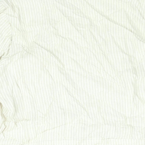 Marks and Spencer Womens Beige Striped Linen Kimono Blouse Size 14 V-Neck - Waterfall Front