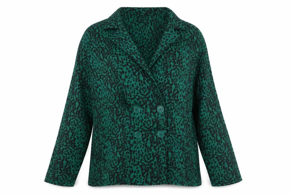 Front view of Influence women’s green geometric polyester basic blouse, size UK 20, collared - double breasted