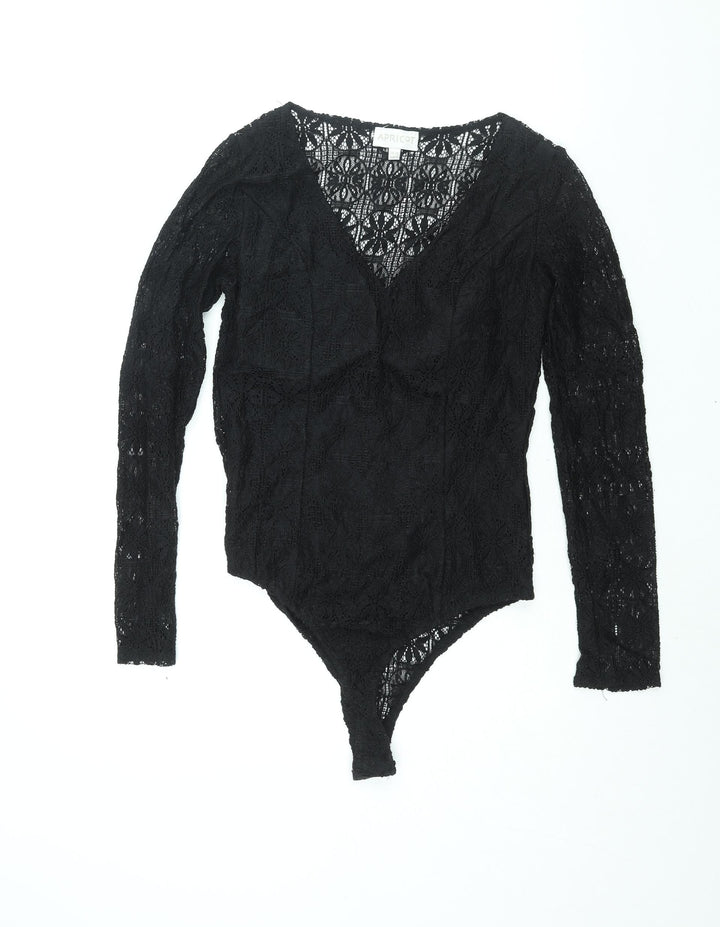 Apricot Womens Black Nylon Bodysuit One-Piece Size 10 Snap