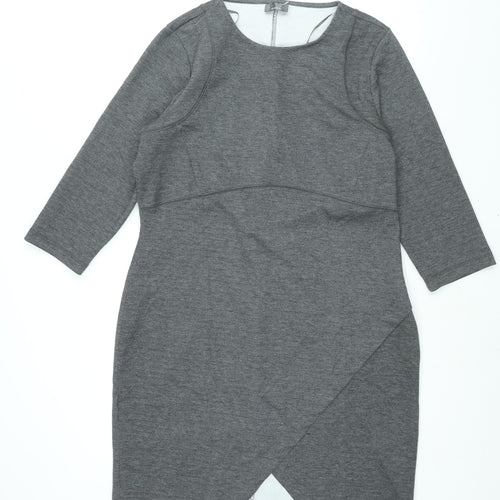 Yessica Womens Grey Polyester Shift Size 18 Round Neck Zip