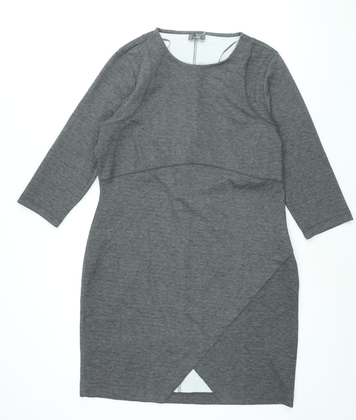 Yessica Womens Grey Polyester Shift Size 18 Round Neck Zip