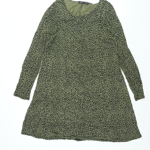 Capsule Womens Green Animal Print Viscose Shift Size 12 Round Neck Pullover - Leopard Print