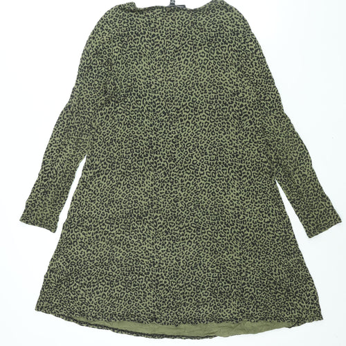 Capsule Womens Green Animal Print Viscose Shift Size 12 Round Neck Pullover - Leopard Print