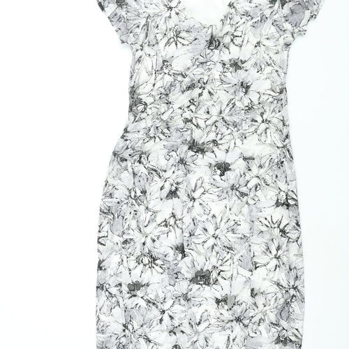 Roman Womens Grey Floral Polyester Bodycon Size 12 Boat Neck Pullover - Rouched
