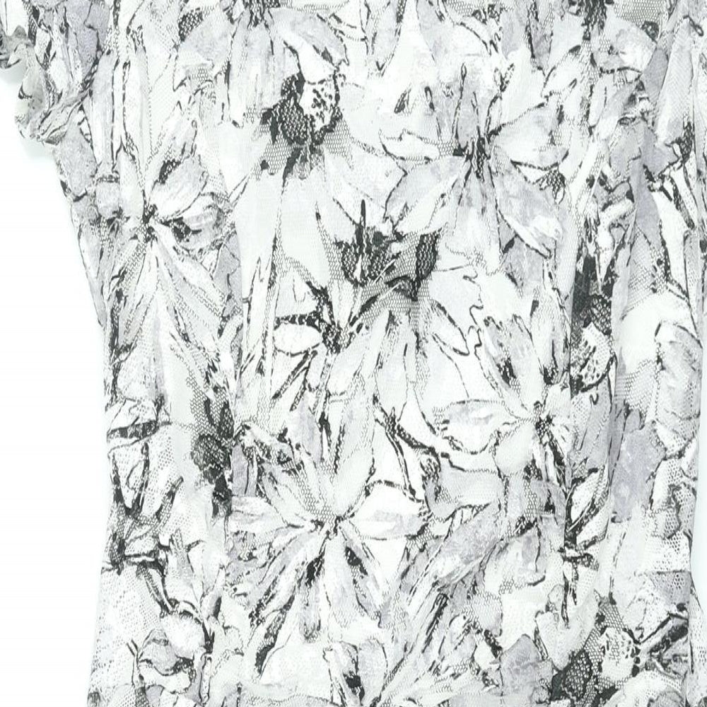 Roman Womens Grey Floral Polyester Bodycon Size 12 Boat Neck Pullover - Rouched