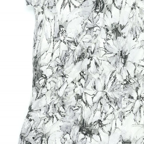 Roman Womens Grey Floral Polyester Bodycon Size 12 Boat Neck Pullover - Rouched