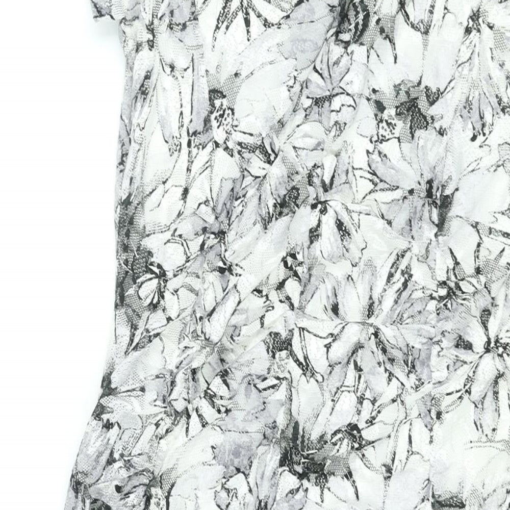 Roman Womens Grey Floral Polyester Bodycon Size 12 Boat Neck Pullover - Rouched