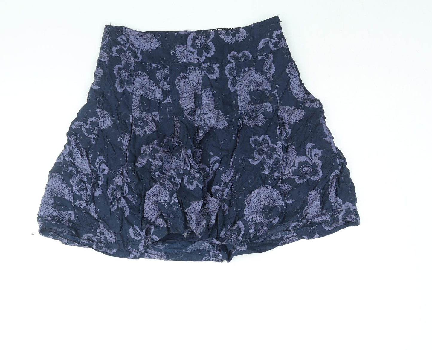 Fat Face Womens Blue Geometric Viscose A-Line Skirt Size 12 Zip - Floral Butterfly Print
