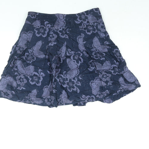 Fat Face Womens Blue Geometric Viscose A-Line Skirt Size 12 Zip - Floral Butterfly Print