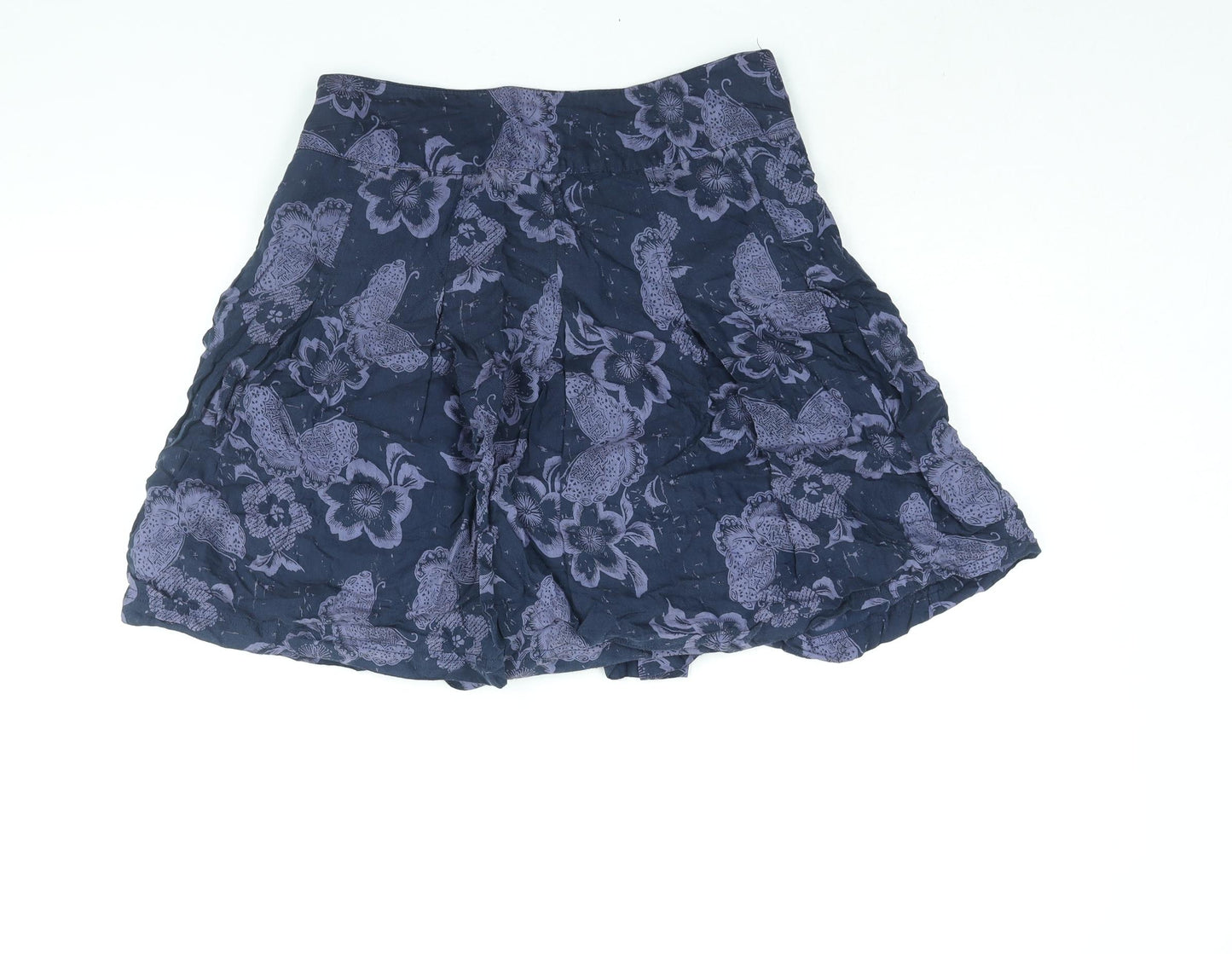 Fat Face Womens Blue Geometric Viscose A-Line Skirt Size 12 Zip - Floral Butterfly Print