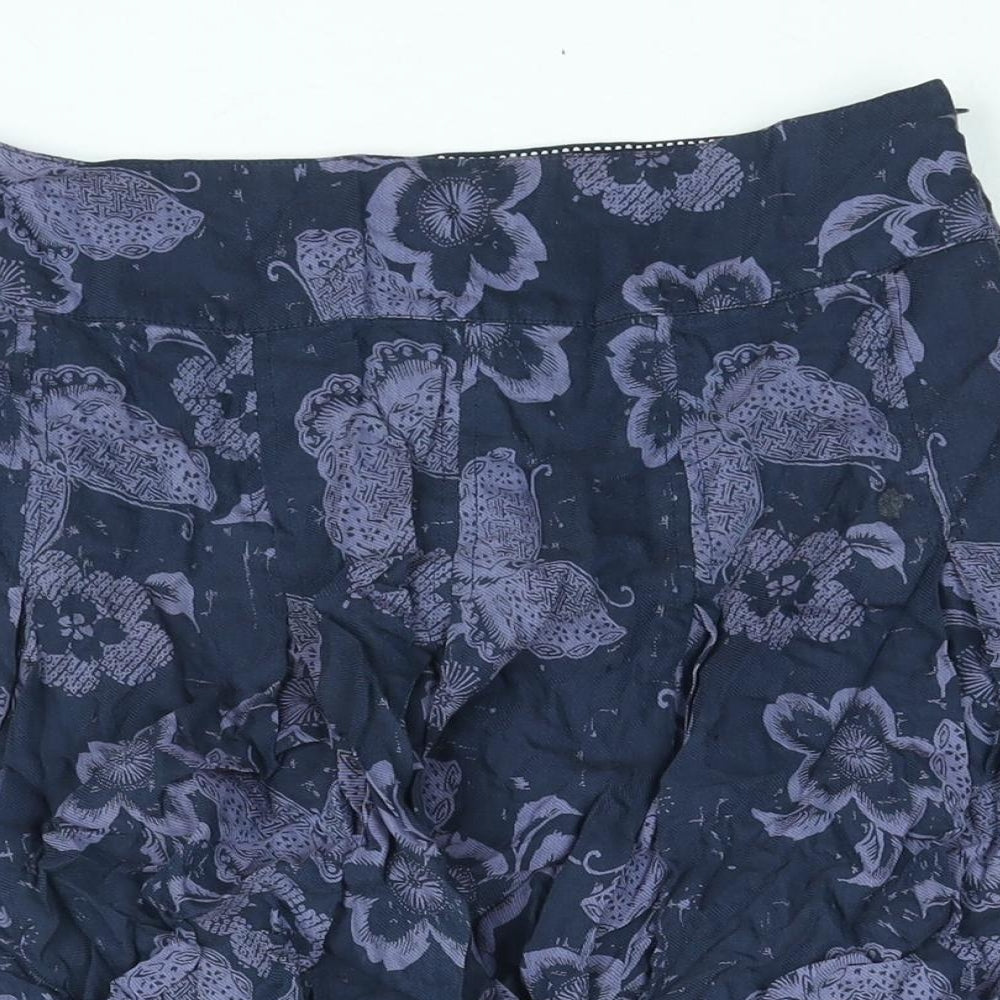 Fat Face Womens Blue Geometric Viscose A-Line Skirt Size 12 Zip - Floral Butterfly Print