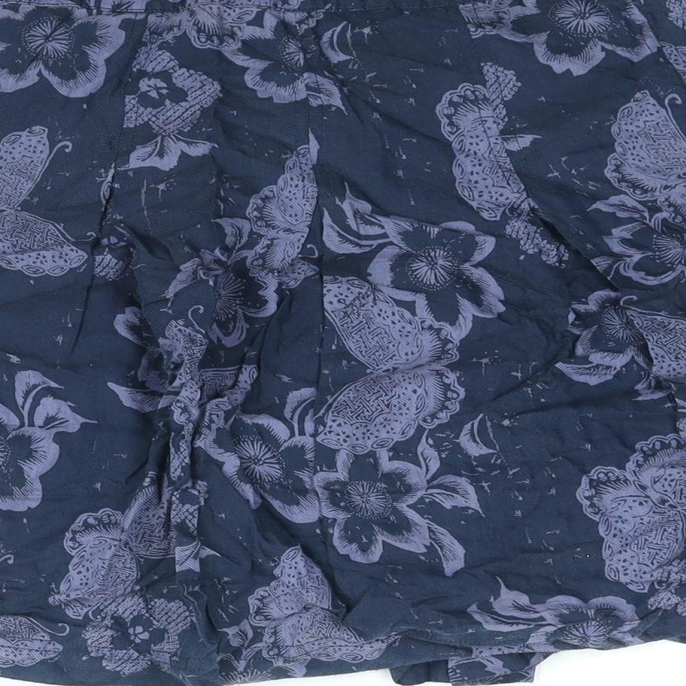Fat Face Womens Blue Geometric Viscose A-Line Skirt Size 12 Zip - Floral Butterfly Print