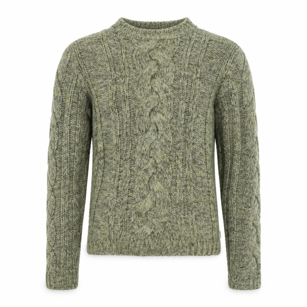 Front view of Bellfield men’s brown mock neck acrylic jumper, size S, long sleeve