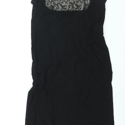 Julien Macdonald Womens Black Viscose Shift Size 14 Square Neck Zip - Lace Detail