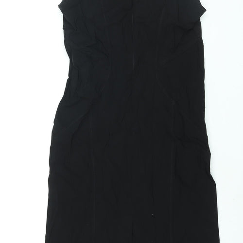 Julien Macdonald Womens Black Viscose Shift Size 14 Square Neck Zip - Lace Detail