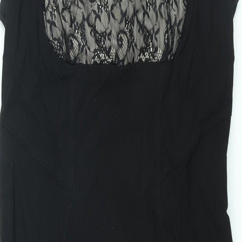 Julien Macdonald Womens Black Viscose Shift Size 14 Square Neck Zip - Lace Detail