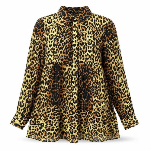 Topshop Womens Brown Animal Print Cotton Shirt Dress Size 6 Collared Button - Smocked Leopard Print