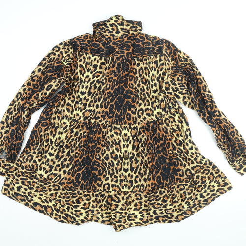 Topshop Womens Brown Animal Print Cotton Shirt Dress Size 6 Collared Button - Smocked Leopard Print