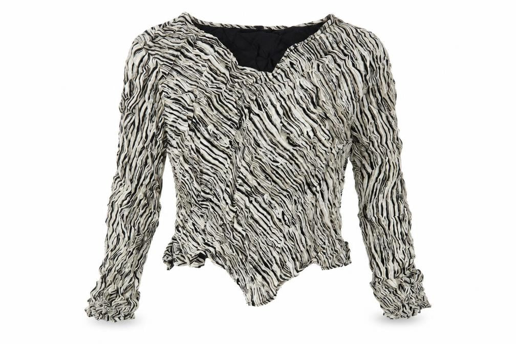 Front view of Roman women’s multicoloured geometric viscose cropped blouse, size UK 18, v-neck