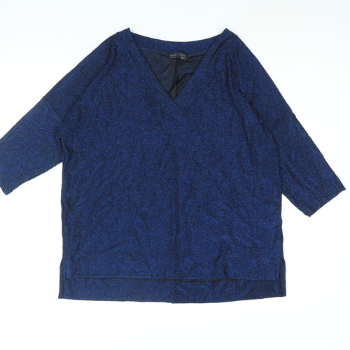 Marks and Spencer Womens Blue Polyester Basic Blouse Size 12 V-Neck - Glitter