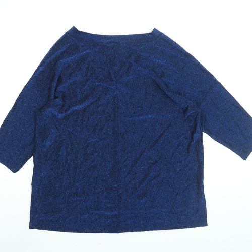 Marks and Spencer Womens Blue Polyester Basic Blouse Size 12 V-Neck - Glitter