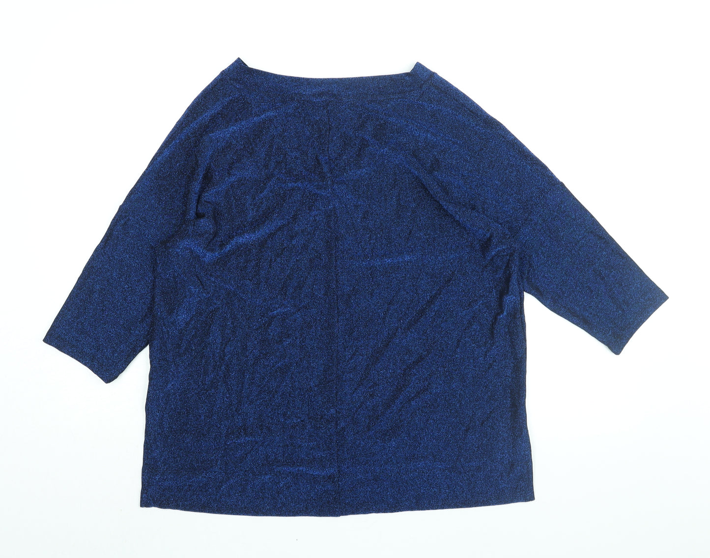Marks and Spencer Womens Blue Polyester Basic Blouse Size 12 V-Neck - Glitter