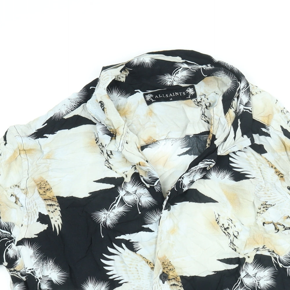 AllSaints Mens Multicoloured Geometric Viscose Button-Up Size M Collared Button