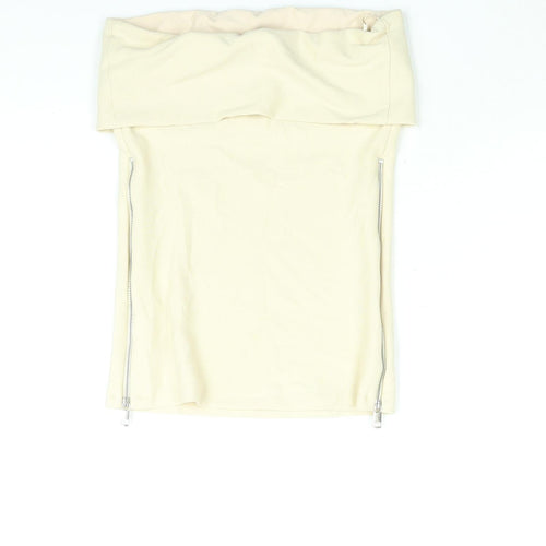 Zara Womens Beige Polyester Basic Blouse Size S Square Neck