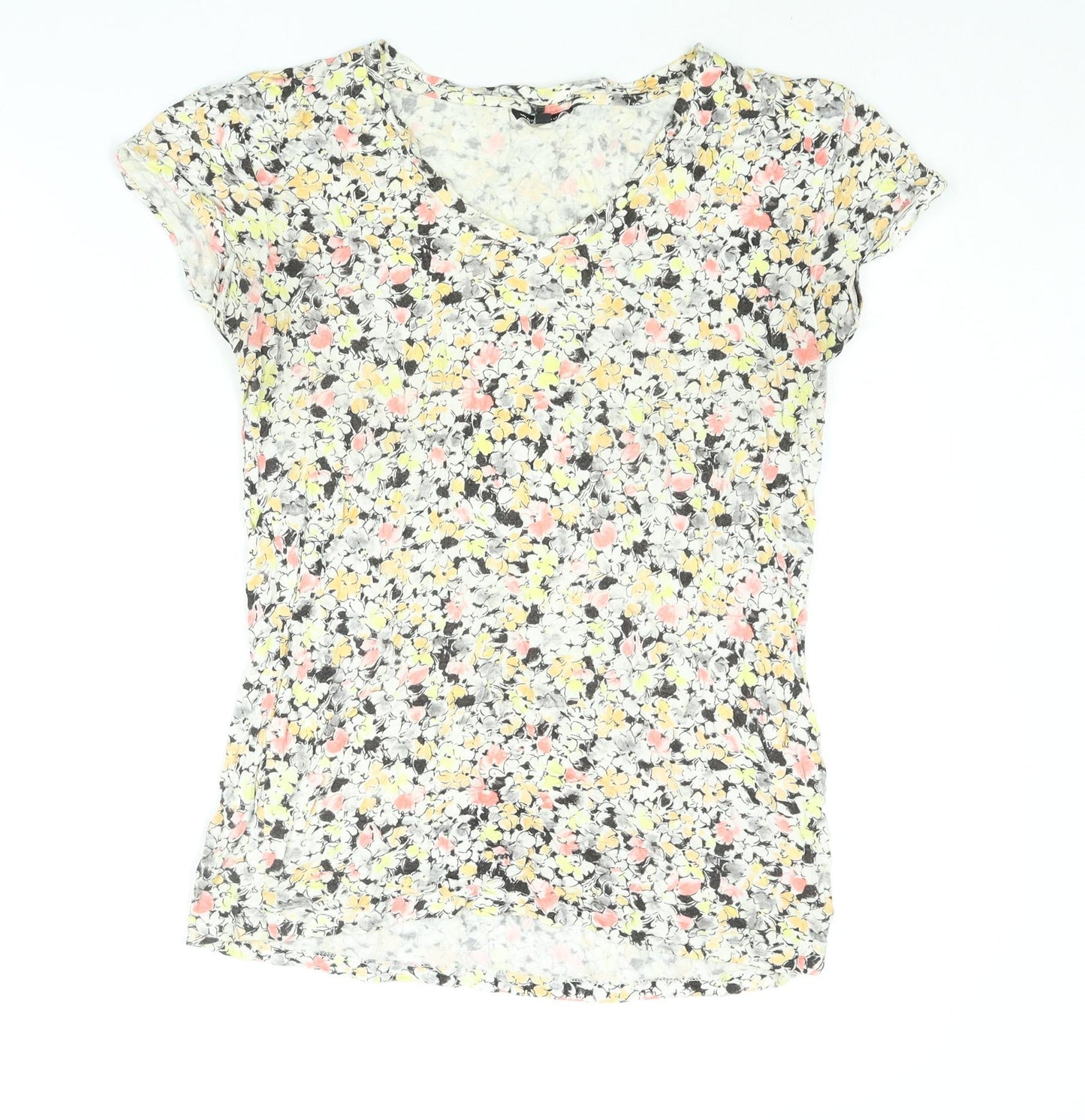 Warehouse Womens Multicoloured Floral Viscose Basic T-Shirt Size 10 V-Neck