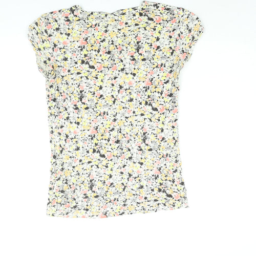 Warehouse Womens Multicoloured Floral Viscose Basic T-Shirt Size 10 V-Neck