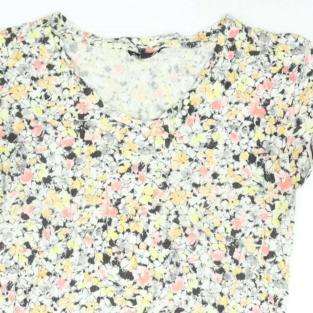 Warehouse Womens Multicoloured Floral Viscose Basic T-Shirt Size 10 V-Neck