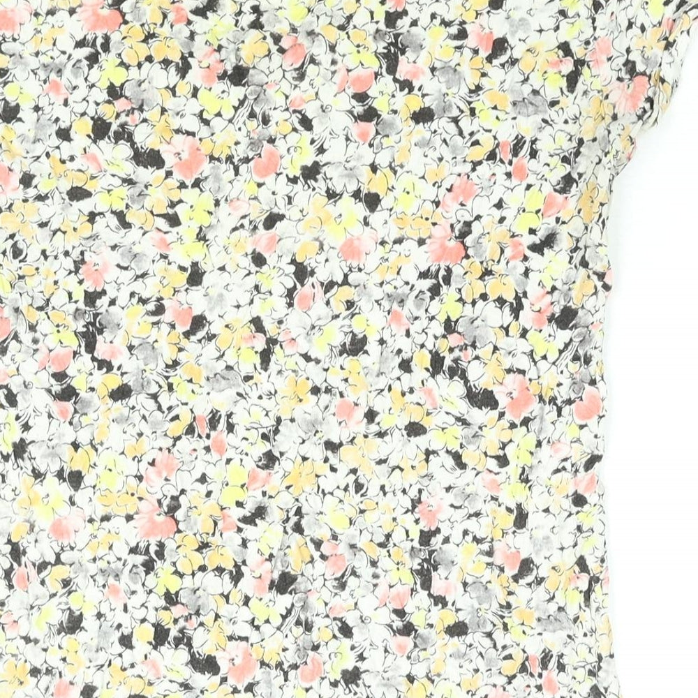 Warehouse Womens Multicoloured Floral Viscose Basic T-Shirt Size 10 V-Neck