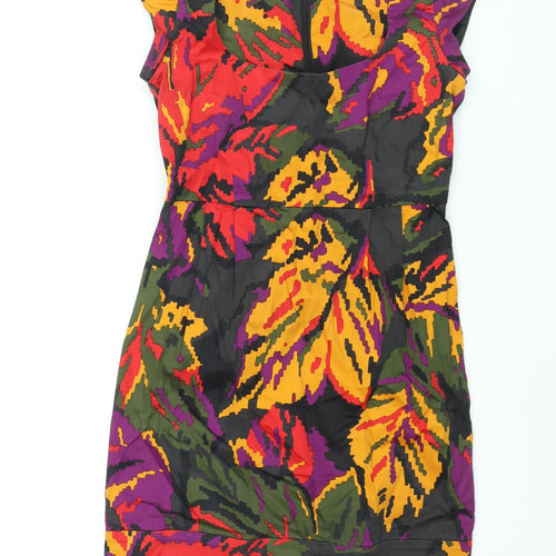 French Connection Womens Multicoloured Geometric Cotton Sheath Size 10 Scoop Neck Zip