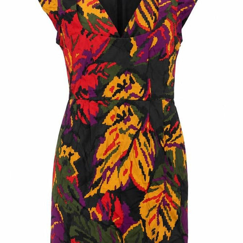 French Connection Womens Multicoloured Geometric Cotton Sheath Size 10 Scoop Neck Zip