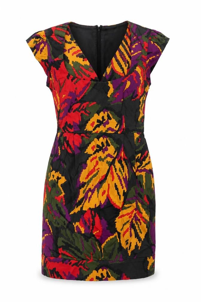 French Connection Womens Multicoloured Geometric Cotton Sheath Size 10 Scoop Neck Zip