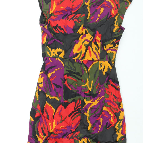 French Connection Womens Multicoloured Geometric Cotton Sheath Size 10 Scoop Neck Zip