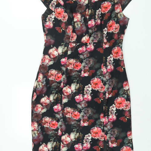 Red Herring Womens Multicoloured Floral Polyester Shift Size 14 Roll Neck Zip - Keyhole Neck