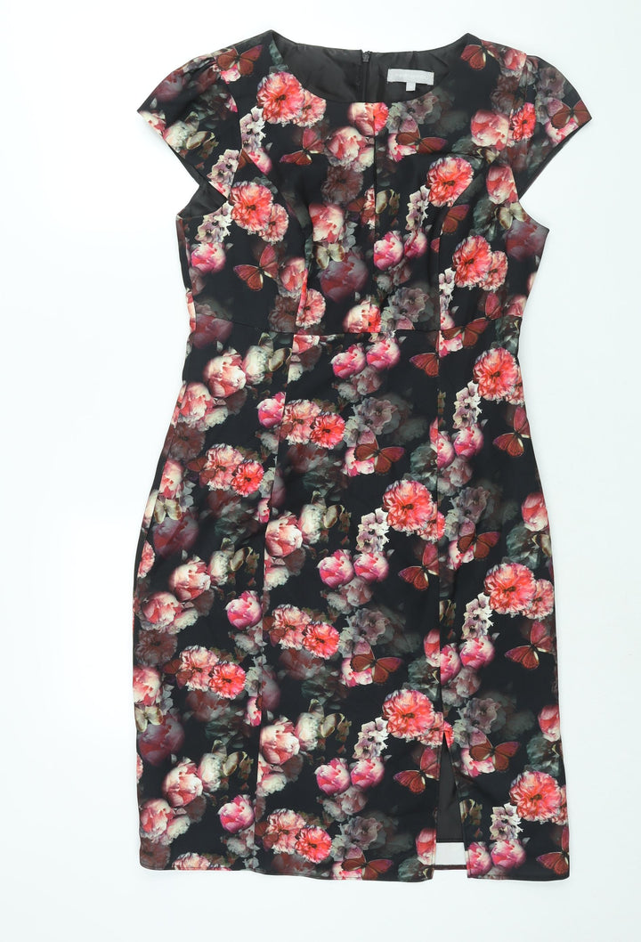 Red Herring Womens Multicoloured Floral Polyester Shift Size 14 Roll Neck Zip - Keyhole Neck