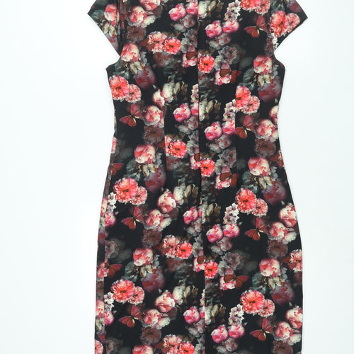 Red Herring Womens Multicoloured Floral Polyester Shift Size 14 Roll Neck Zip - Keyhole Neck