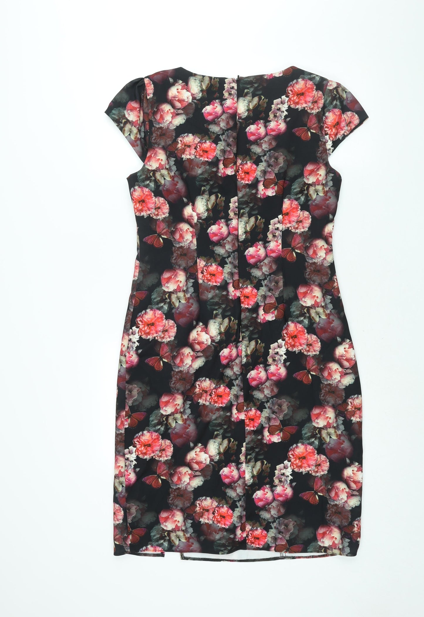 Red Herring Womens Multicoloured Floral Polyester Shift Size 14 Roll Neck Zip - Keyhole Neck