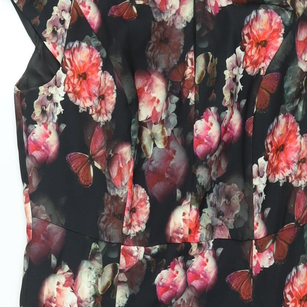 Red Herring Womens Multicoloured Floral Polyester Shift Size 14 Roll Neck Zip - Keyhole Neck