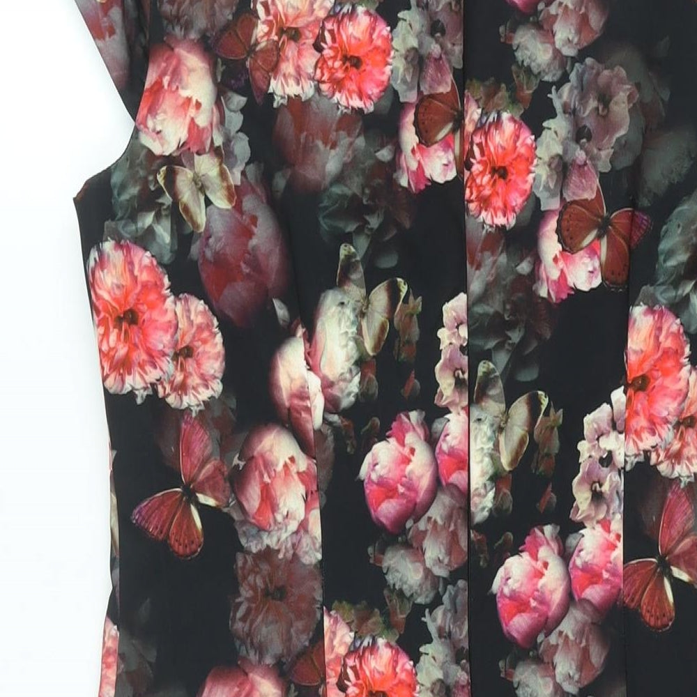 Red Herring Womens Multicoloured Floral Polyester Shift Size 14 Roll Neck Zip - Keyhole Neck