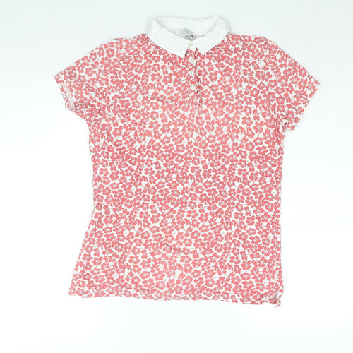 Laura Ashley Womens Pink Floral Cotton Basic Polo Size 12 Collared
