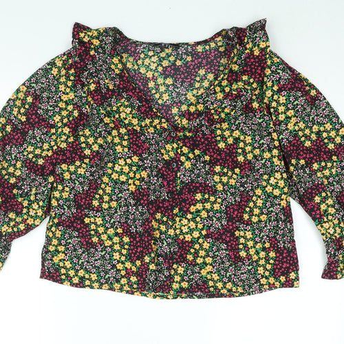 New Look Womens Multicoloured Floral Polyester Basic Blouse Size 14 Collared - Frill