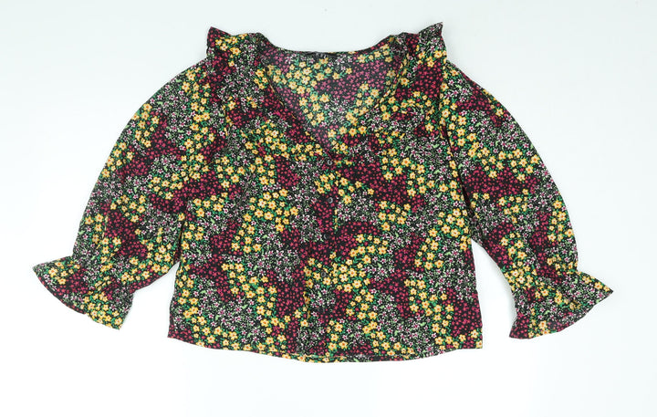 New Look Womens Multicoloured Floral Polyester Basic Blouse Size 14 Collared - Frill